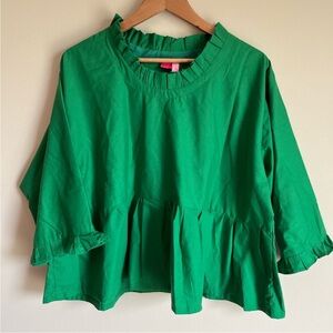 Tiny Tassel NWT Women's Peplum and Ruffle Accent Top in Kelly Green Size 2XL